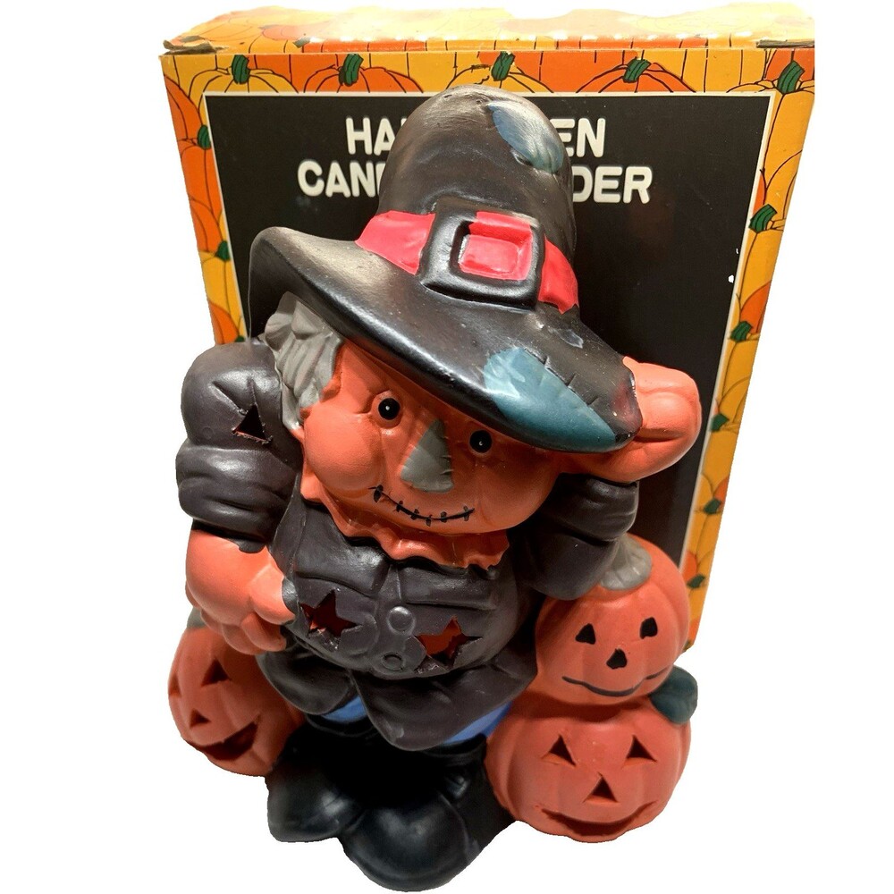 Vintage Pumpkin Time Halloween Ceramic Scarecrow Candle Holder Decoration Kmart